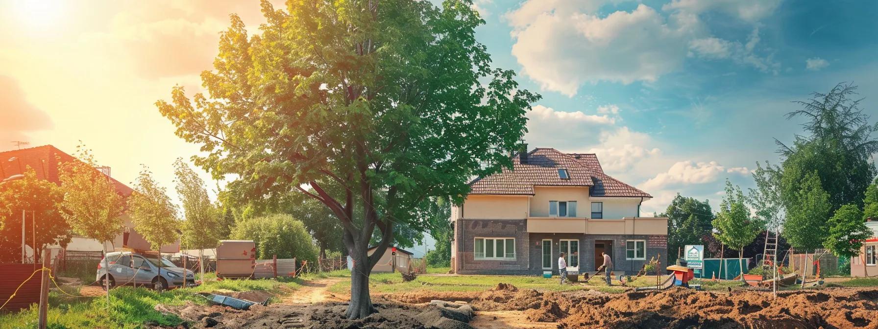 Homeowner transplanting a young tree into a garden, showcasing tree transplanting benefits. Homeowner transplanting a young tree into a garden, showcasing tree transplanting benefits.