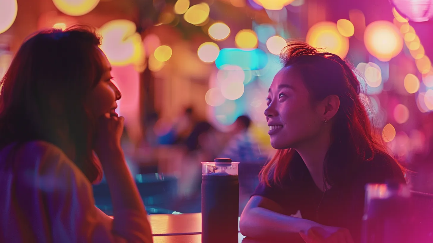 a serene café setting with individuals engaged in lively conversation, featuring vibrant colors and soft, diffused lighting that highlights the clarity of their interactions amidst a softly blurred background, symbolizing the transformative impact of noise-cancellation technology on communication.