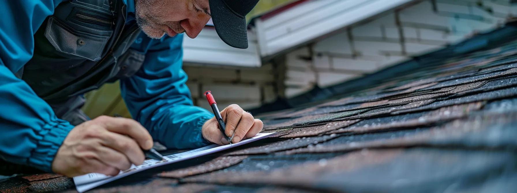 a sharply focused image of a professional inspector meticulously examining a roof from an urban rooftop perspective, surrounded by tools and documentation, to highlight the thoroughness of rr first choice roofing's free inspections compared to competitors' superficial assessments. a sharply focused image of a professional inspector meticulously examining a roof from an urban rooftop perspective, surrounded by tools and documentation, to highlight the thoroughness of rr first choice roofing's free inspections compared to competitors' superficial assessments.