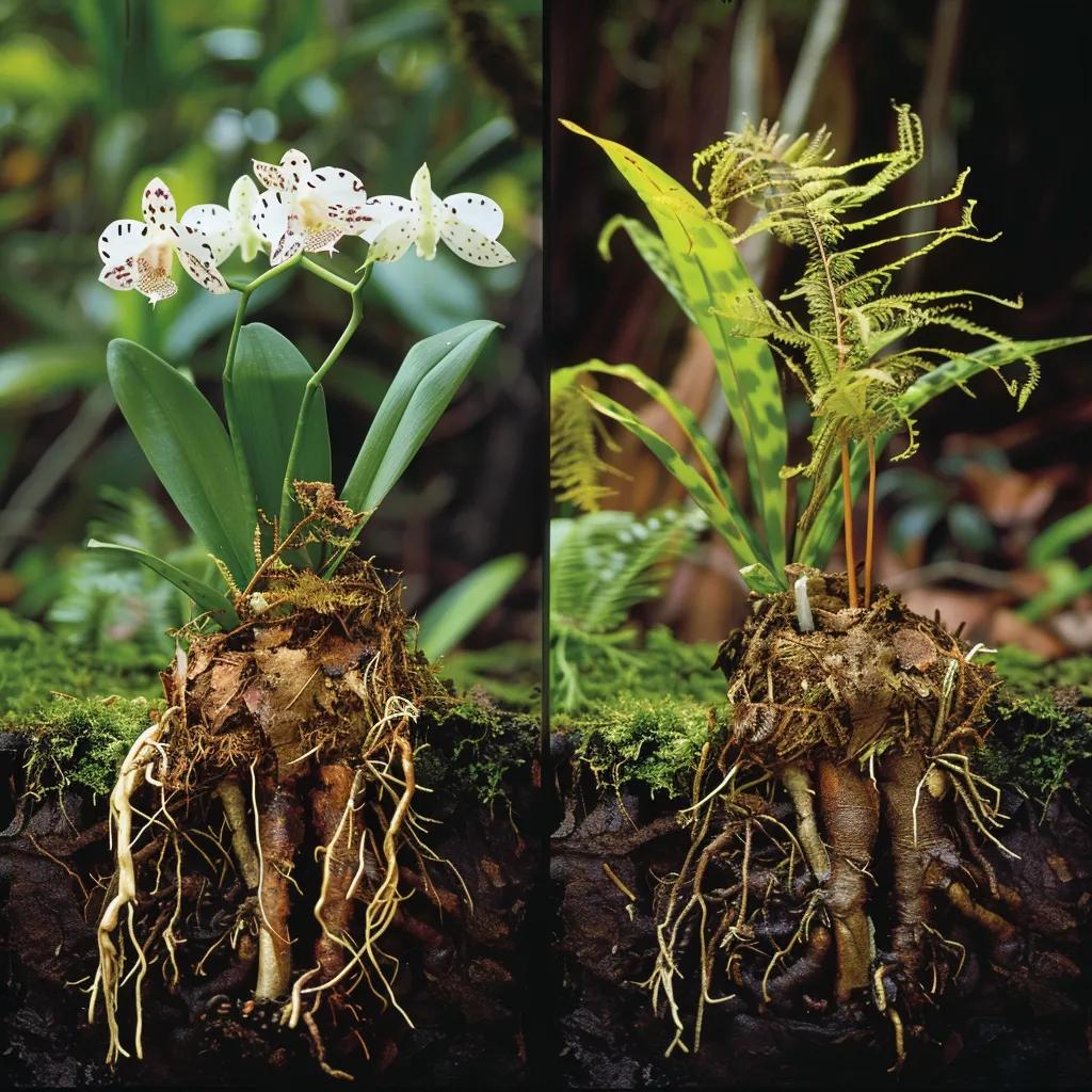 Comparison of orchid roots in NZ fern fibre versus bark and sphagnum moss