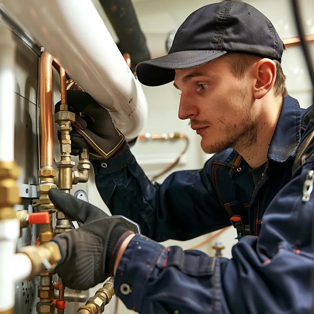 Skilled plumber installing a boiler in a residential setting