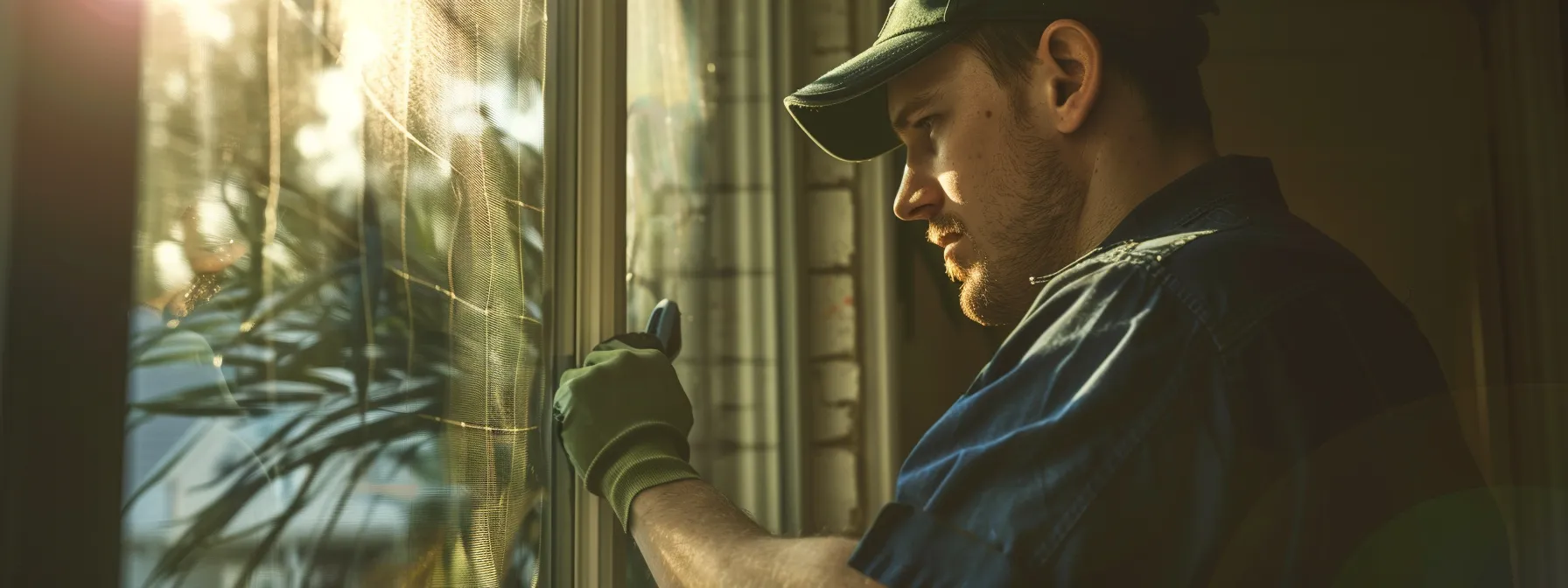 a skilled technician carefully installing a sturdy hurricane screen on a window, ensuring optimal protection for the home. a skilled technician carefully installing a sturdy hurricane screen on a window, ensuring optimal protection for the home.