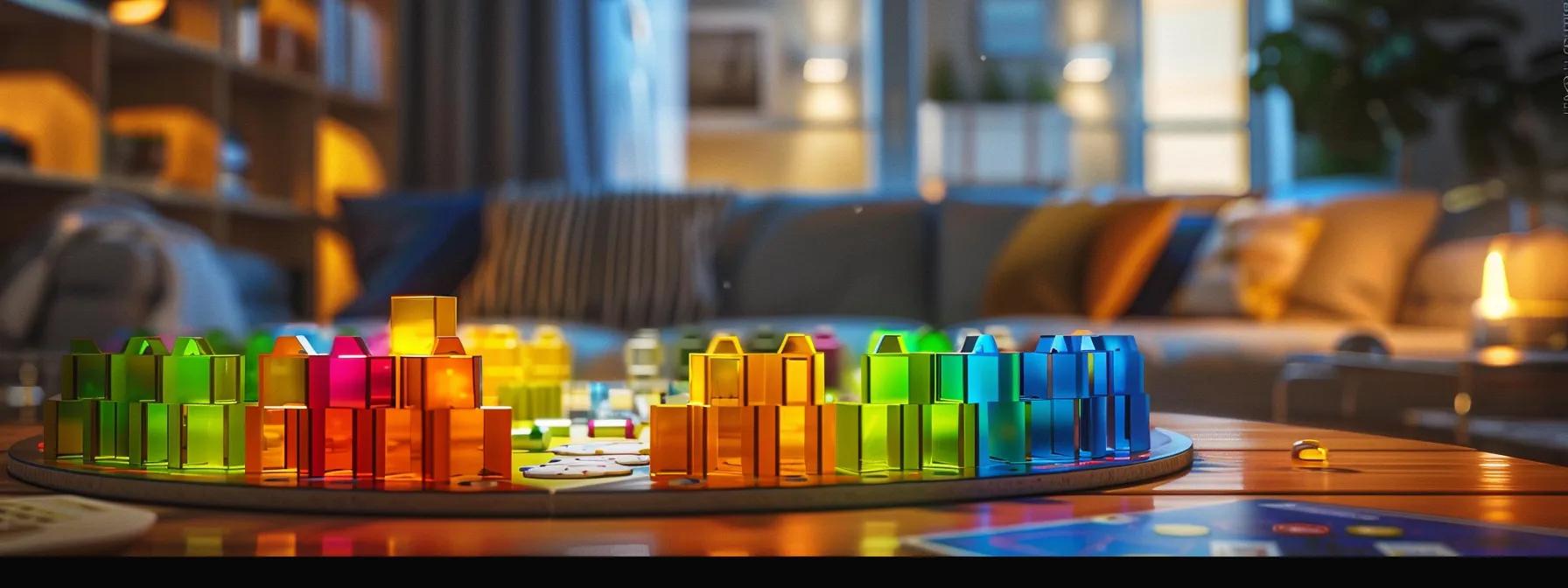 a sleek and modern board game setup in a well-lit urban apartment, featuring an array of colorful, intricately designed player aids organized neatly around the game board, showcasing their innovative features and enhancing gameplay engagement. a sleek and modern board game setup in a well-lit urban apartment, featuring an array of colorful, intricately designed player aids organized neatly around the game board, showcasing their innovative features and enhancing gameplay engagement.