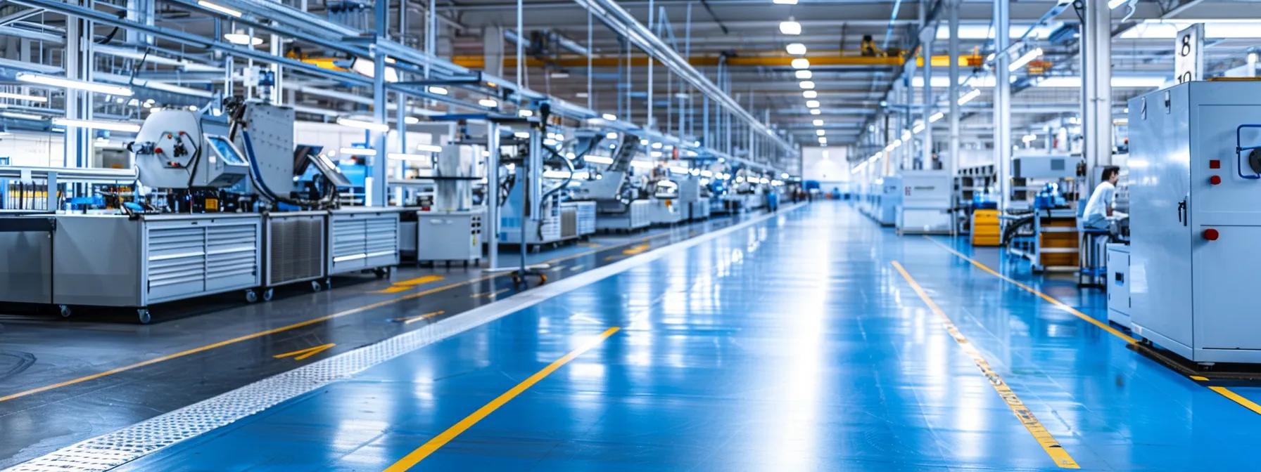a sleek and modern manufacturing facility showcases precision-engineered metal parts on a polished assembly line, illuminated by bright overhead lights, highlighting the strategic implementation of iso 9001 certification standards for quality assurance.