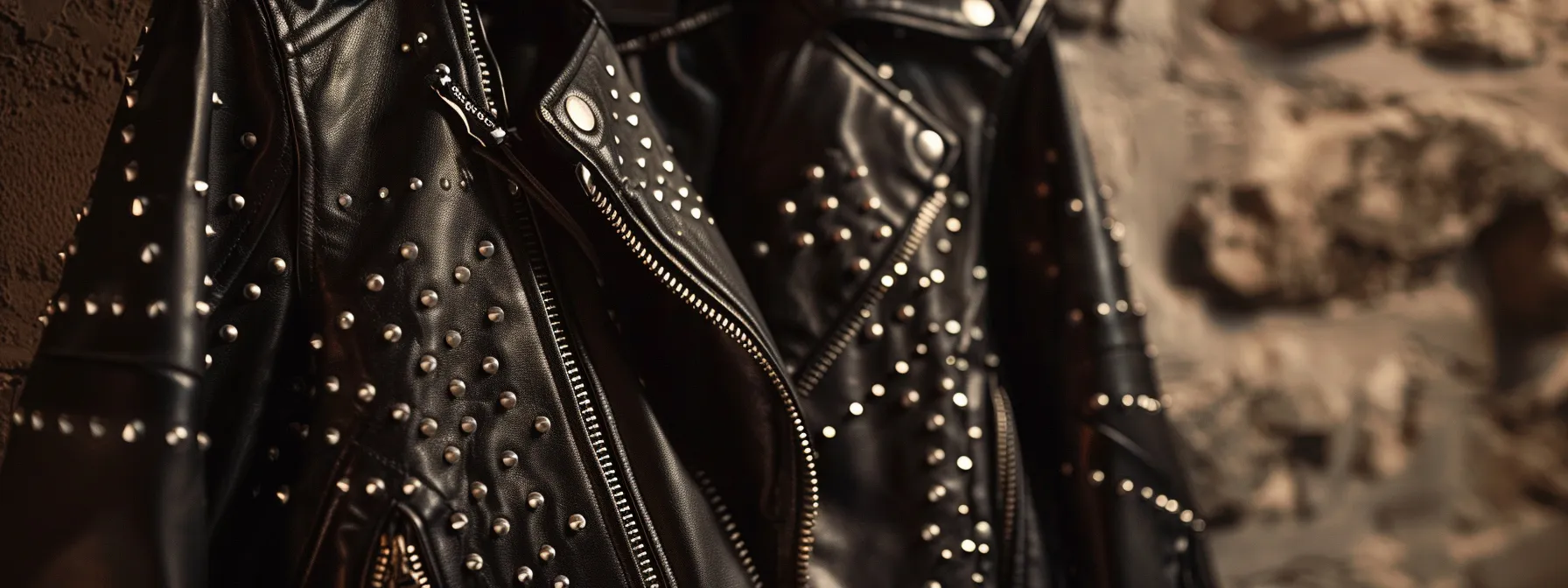 a sleek black leather jacket with metallic studs and fierce details, embodying the bold and edgy style of vengeance clothing. a sleek black leather jacket with metallic studs and fierce details, embodying the bold and edgy style of vengeance clothing.