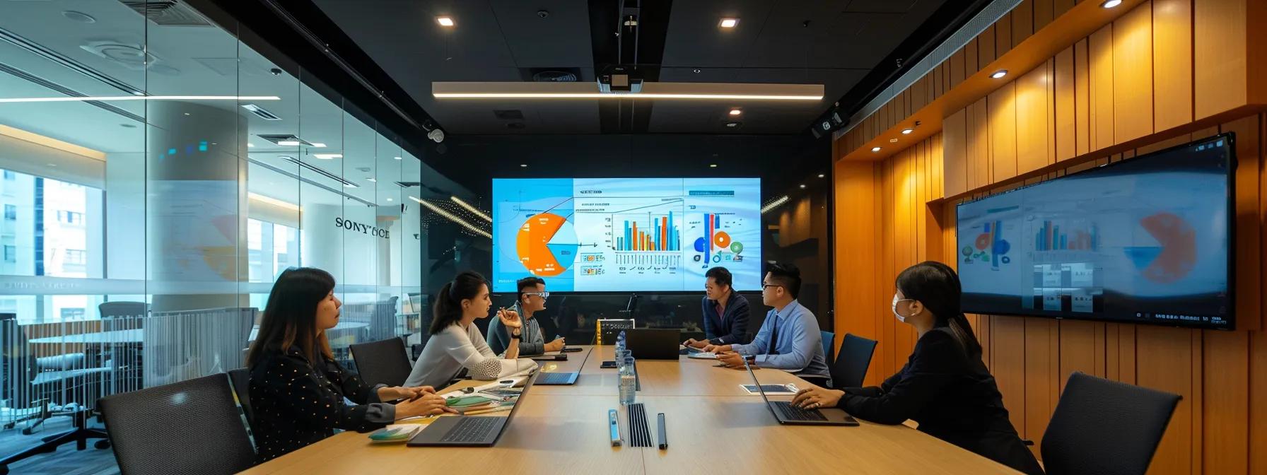 a sleek conference room in a modern singaporean office features a large presentation screen displaying a vibrant infographic on team building costs and booking processes, with professionals engaged in discussion around a polished table under warm, focused lighting. a sleek conference room in a modern singaporean office features a large presentation screen displaying a vibrant infographic on team building costs and booking processes, with professionals engaged in discussion around a polished table under warm, focused lighting.