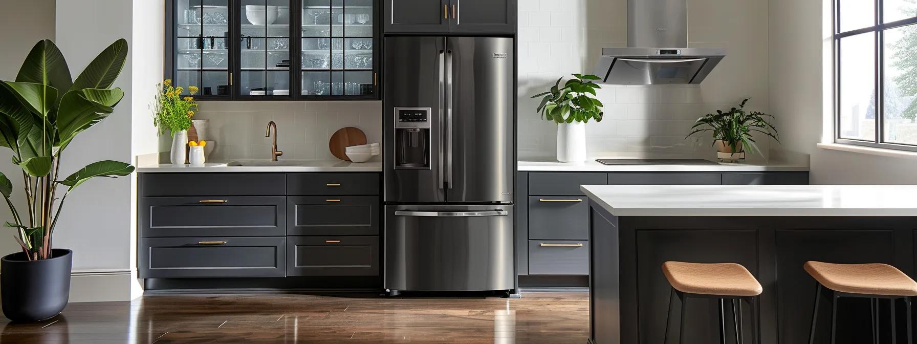 a sleek kitchen setting showcases a modern whirlpool refrigerator with a digital display, highlighting the importance of timely filter replacements with a prominently displayed calendar and filter replacement indicators next to the appliance. a sleek kitchen setting showcases a modern whirlpool refrigerator with a digital display, highlighting the importance of timely filter replacements with a prominently displayed calendar and filter replacement indicators next to the appliance.