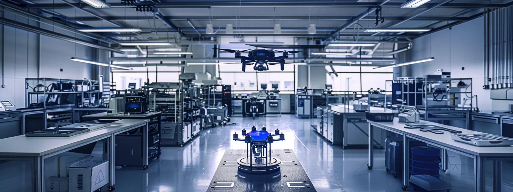 a sleek, modern aerospace workshop showcases advanced 3d printers in action, producing intricate lightweight drone prototypes against a backdrop of high-tech machinery and dynamic blueprints, symbolizing the future of innovative aerospace manufacturing.
