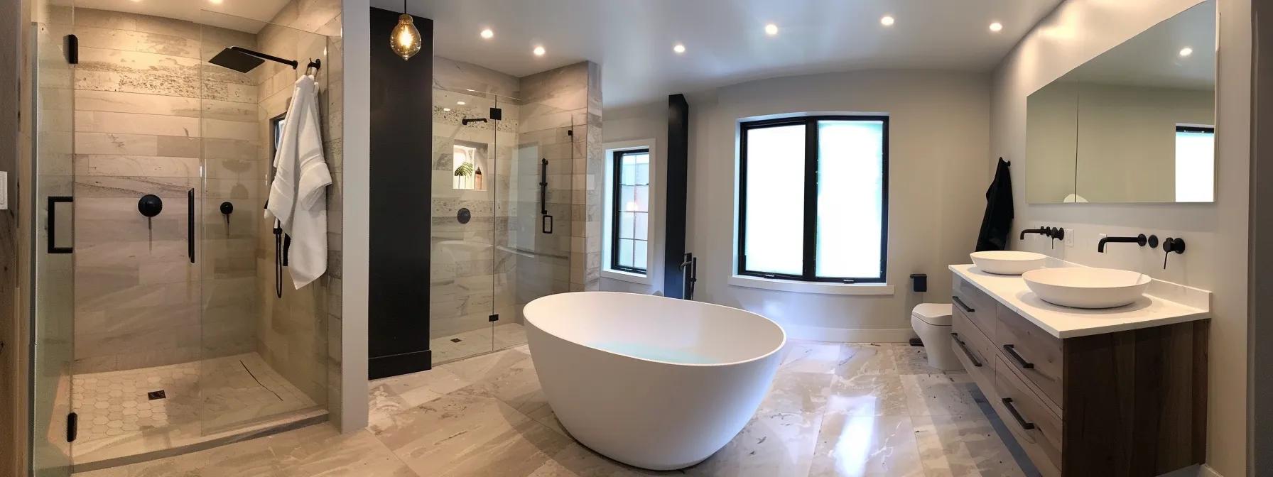 a sleek, modern bathroom featuring a stylish new bathtub installation surrounded by contemporary fixtures and spacious, airy design elements that highlight the luxury and functionality of a 2025 bathroom renovation. a sleek, modern bathroom featuring a stylish new bathtub installation surrounded by contemporary fixtures and spacious, airy design elements that highlight the luxury and functionality of a 2025 bathroom renovation.