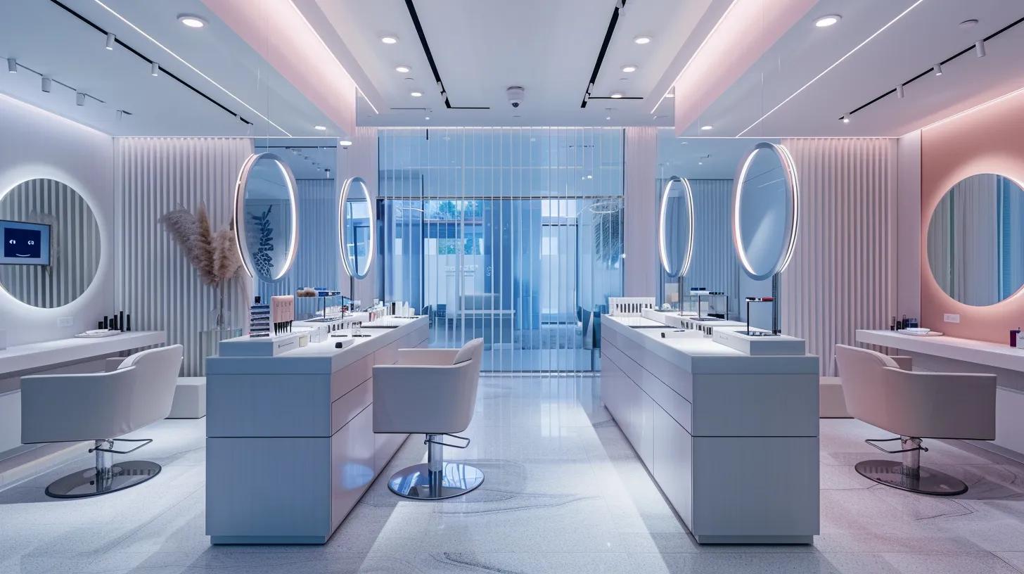 a sleek, modern beauty salon interior showcases two elegant stations side by side, one equipped with precise tweezing tools and the other with vibrant threads, highlighting the contrast between brow threading and tweezing methods.