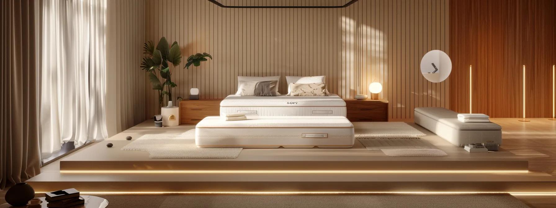 a sleek, modern bedroom showcases various mattress types displayed on stylish platforms, illuminated by soft, ambient lighting, emphasizing their unique textures and features, inviting thoughtful comparison for optimal sleep health. a sleek, modern bedroom showcases various mattress types displayed on stylish platforms, illuminated by soft, ambient lighting, emphasizing their unique textures and features, inviting thoughtful comparison for optimal sleep health.