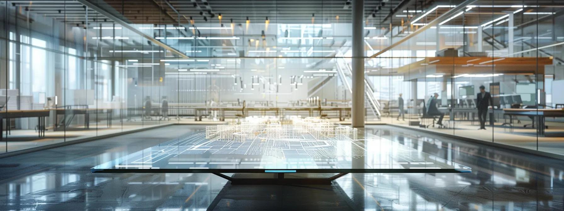 a sleek, modern conference room featuring a large glass table surrounded by industry experts discussing precision metal parts manufacturing, with detailed blueprints and technical diagrams displayed on a high-resolution screen.