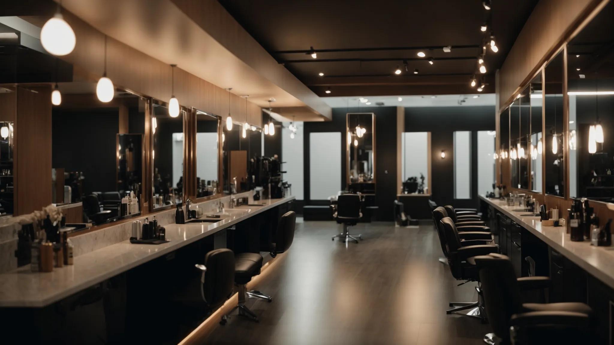 a sleek, modern grooming salon interior showcases a confident man with a meticulously threaded beard, highlighting distinct facial hair styles under the soft glow of stylish lighting, while a professional stylist demonstrates precision techniques in the background.