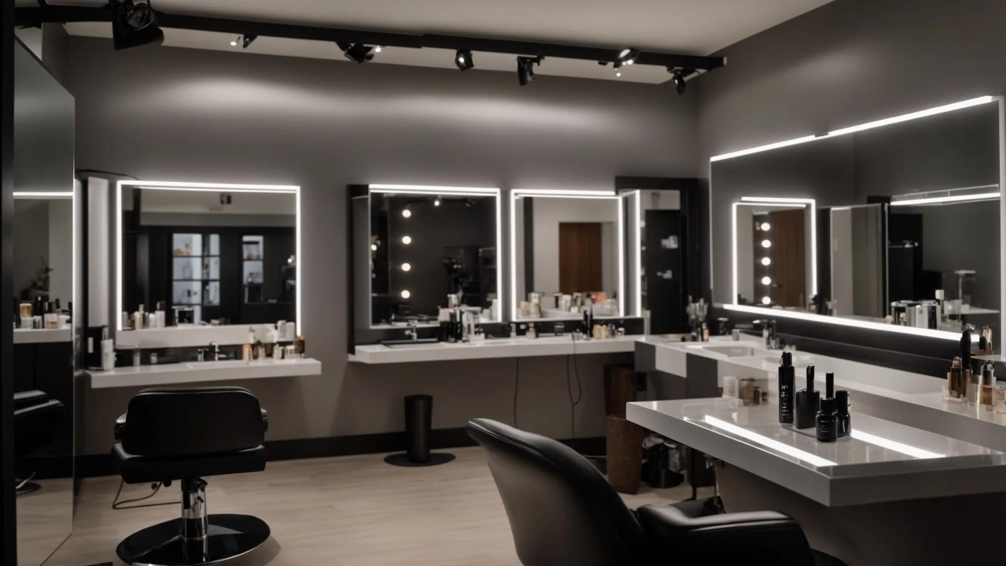 a sleek, modern grooming studio showcases a skilled aesthetician performing precise facial hair threading on a client, surrounded by sophisticated tools and well-organized products that emphasize optimal grooming techniques and aftercare.