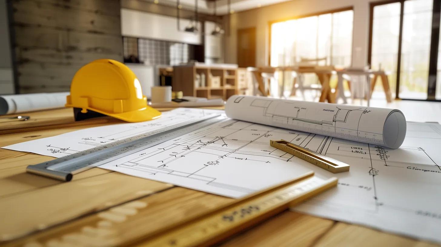 a sleek, modern home interior showcases a professional team expertly executing a large-scale renovation, with measuring tools and blueprints visible, emphasizing the contrast between professional services and diy options. a sleek, modern home interior showcases a professional team expertly executing a large-scale renovation, with measuring tools and blueprints visible, emphasizing the contrast between professional services and diy options.