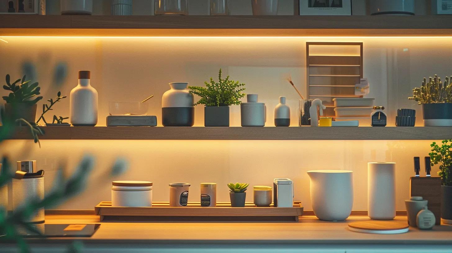 a sleek, modern home interior showcases stylish modular storage units and elegant multi-purpose containers, expertly arranged to create a clutter-free and visually appealing living space.