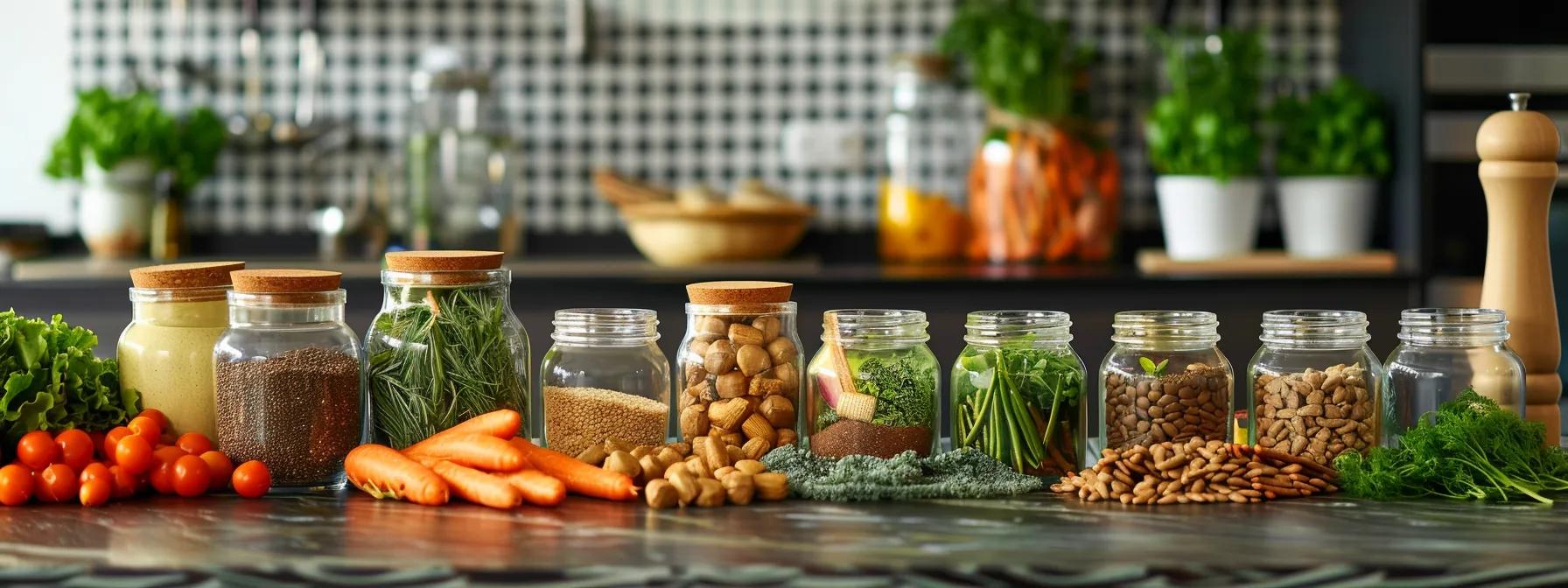 a sleek, modern kitchen countertop displays an array of vibrant, fresh ingredients—such as bright orange sweet potatoes, leafy greens, and shiny apples—meticulously arranged next to clear glass jars filled with wholesome, organic dog treat recipes, highlighting the importance of selecting healthy, human-grade components for pet care. a sleek, modern kitchen countertop displays an array of vibrant, fresh ingredients—such as bright orange sweet potatoes, leafy greens, and shiny apples—meticulously arranged next to clear glass jars filled with wholesome, organic dog treat recipes, highlighting the importance of selecting healthy, human-grade components for pet care.