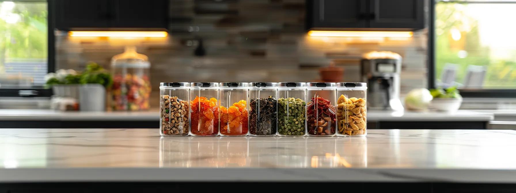 a sleek, modern kitchen countertop displays a vibrant assortment of freeze-dried raw cat food alongside traditional kibble, with clear packaging showcasing ingredient differences under bright, focused lighting. a sleek, modern kitchen countertop displays a vibrant assortment of freeze-dried raw cat food alongside traditional kibble, with clear packaging showcasing ingredient differences under bright, focused lighting.