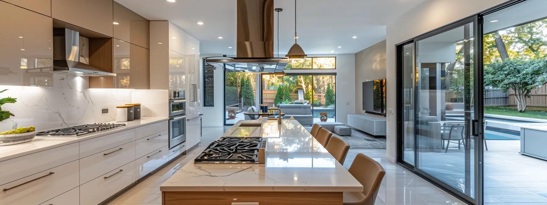 a sleek, modern kitchen showcases glossy quartz countertops gleaming under crisp recessed lighting, complemented by seamless frameless european cabinet doors, evoking an atmosphere of elegance and meticulous upkeep that highlights the importance of long-term maintenance. a sleek, modern kitchen showcases glossy quartz countertops gleaming under crisp recessed lighting, complemented by seamless frameless european cabinet doors, evoking an atmosphere of elegance and meticulous upkeep that highlights the importance of long-term maintenance.