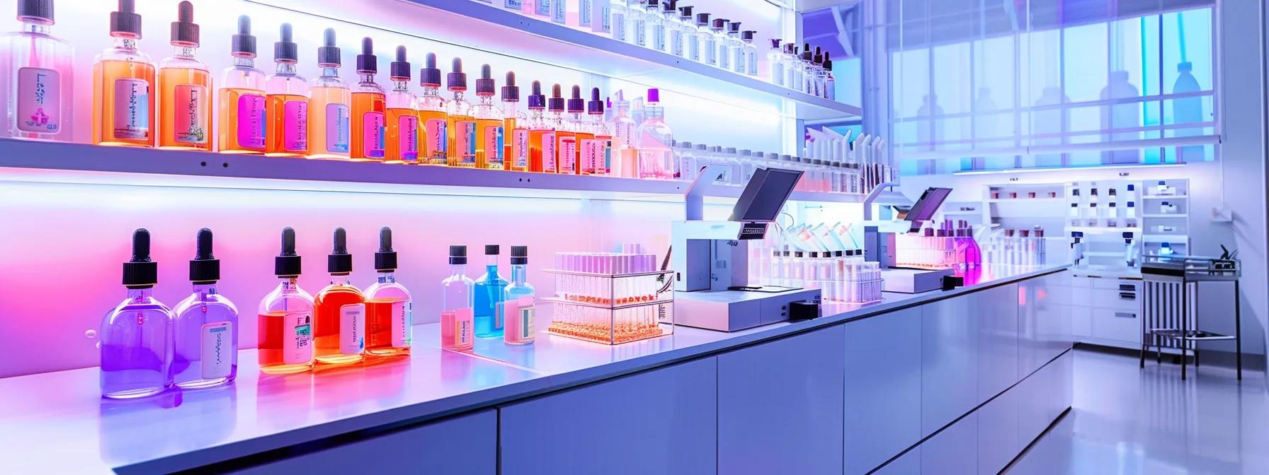 a sleek, modern laboratory setting featuring a high-tech testing station with vibrant thc drink samples displayed, illuminated by sterile led lighting, emphasizing the meticulous quality control and safety procedures of top brands in the industry. a sleek, modern laboratory setting featuring a high-tech testing station with vibrant thc drink samples displayed, illuminated by sterile led lighting, emphasizing the meticulous quality control and safety procedures of top brands in the industry.