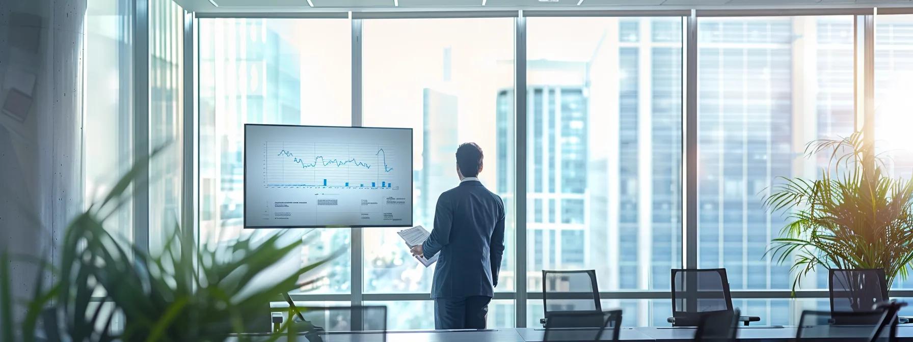 a sleek, modern office conference room showcases a confident business professional presenting a dynamic sales strategy on a digital display, embodying the essence of maximizing returns through strategic asset sales. a sleek, modern office conference room showcases a confident business professional presenting a dynamic sales strategy on a digital display, embodying the essence of maximizing returns through strategic asset sales.