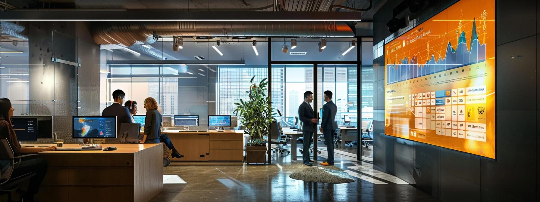 a sleek, modern office environment showcases a confident business professional discussing pest control strategies with a team, surrounded by digital dashboards displaying financial graphs illustrating savings and efficiency. a sleek, modern office environment showcases a confident business professional discussing pest control strategies with a team, surrounded by digital dashboards displaying financial graphs illustrating savings and efficiency.