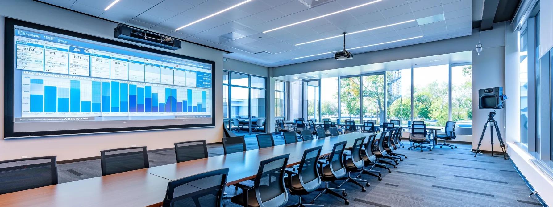 a sleek, modern office environment features an engaging presentation on a digital screen displaying clear, detailed pricing charts and warranty information, with an attentive audience reflecting the competitive edge of rr first choice roofing against missouri competitors. a sleek, modern office environment features an engaging presentation on a digital screen displaying clear, detailed pricing charts and warranty information, with an attentive audience reflecting the competitive edge of rr first choice roofing against missouri competitors.