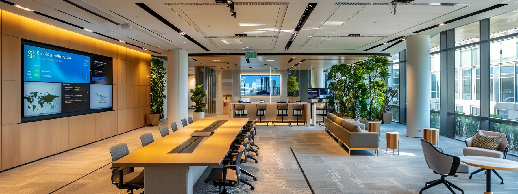 a sleek, modern office filled with attentive professionals engaged in a dynamic seminar, surrounded by displays of educational materials and digital screens showcasing fannie mae guidelines, illustrating the pursuit of expert financial guidance for condo loans.