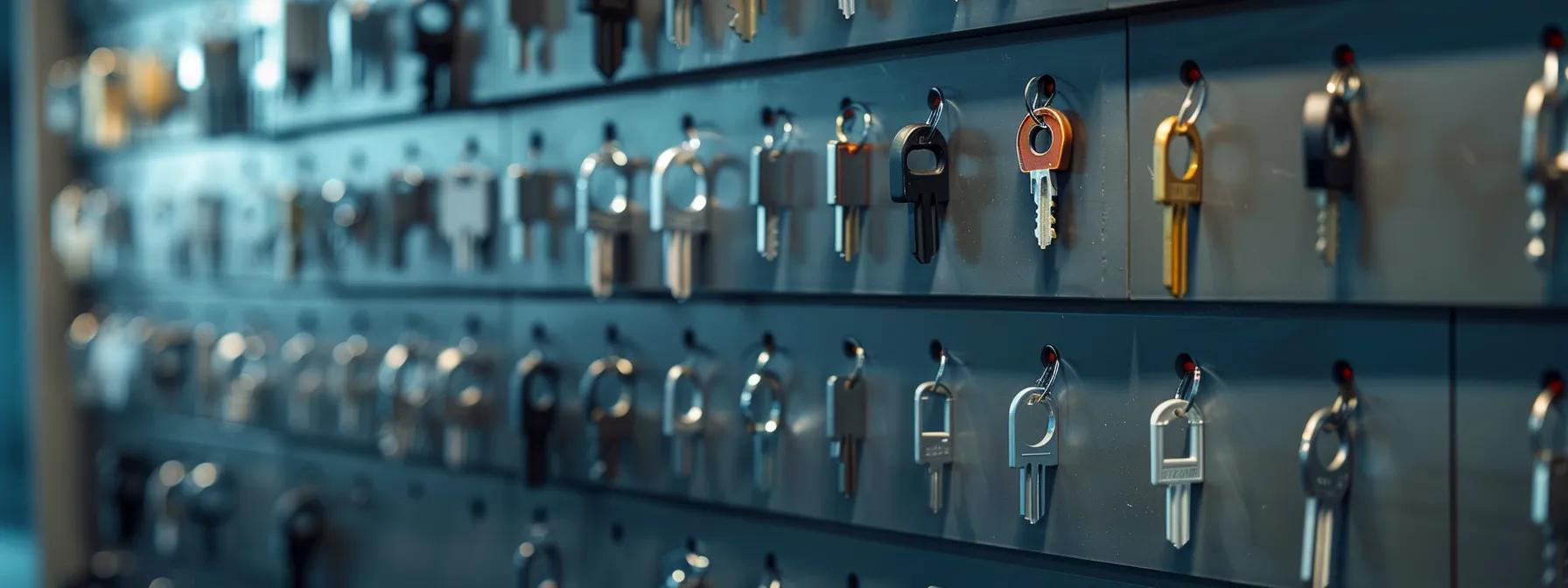 a sleek, modern office interior showcases a sophisticated master key system display with a variety of locks, emphasizing security and access hierarchy against a backdrop of clean lines and contemporary design elements. a sleek, modern office interior showcases a sophisticated master key system display with a variety of locks, emphasizing security and access hierarchy against a backdrop of clean lines and contemporary design elements.