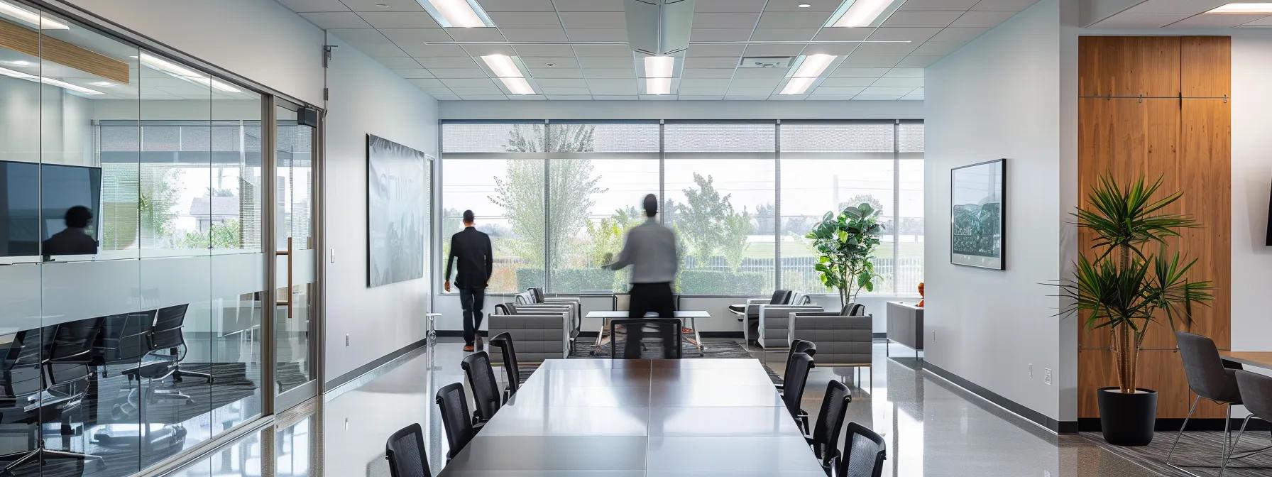 a sleek, modern office setting featuring a confident roofing contractor discussing high-quality materials and pricing options with clients, illuminated by bright, focused lighting that emphasizes professionalism and transparency. a sleek, modern office setting featuring a confident roofing contractor discussing high-quality materials and pricing options with clients, illuminated by bright, focused lighting that emphasizes professionalism and transparency.