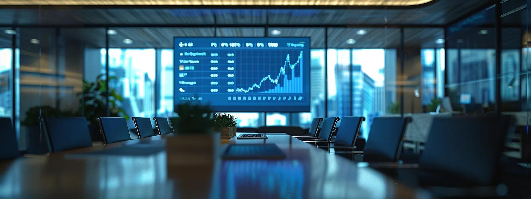 a sleek, modern office setting features a large screen displaying fluctuating interest rates alongside financial graphs, emphasizing the critical role of interest rates in borrowing decisions.