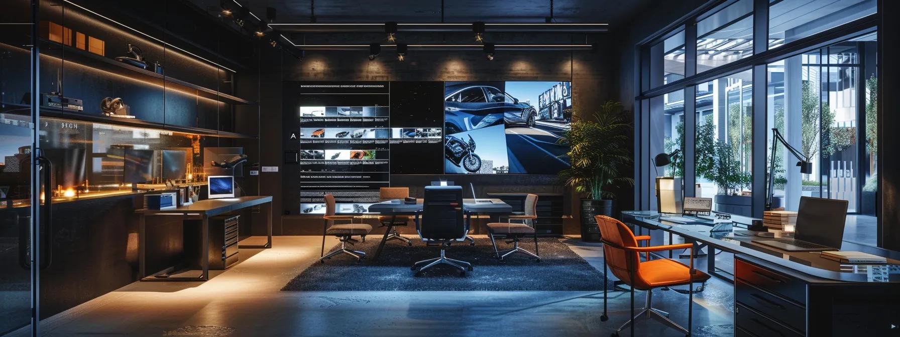 Safe Practices for Motorcycle and ATV Lifts: Expert Guidelines a sleek, modern office setting features a large digital screen displaying real-time customer reviews and expert recommendations for motorcycle and atv lifts, accented by thoughtful focus on a sophisticated laptop and scattered blueprints, highlighting the intersection of technology and consumer feedback.