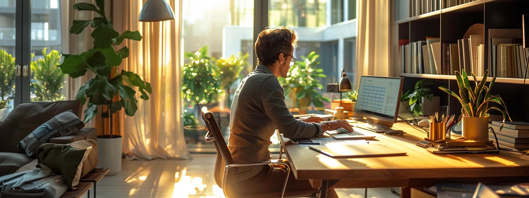 a sleek, modern office setting showcases a focused individual thoughtfully analysing the benefits and trade-offs of mk-677, hgh, and peptides, amidst sophisticated tech gadgets and wellness literature that emphasize informed decision-making in performance enhancement.