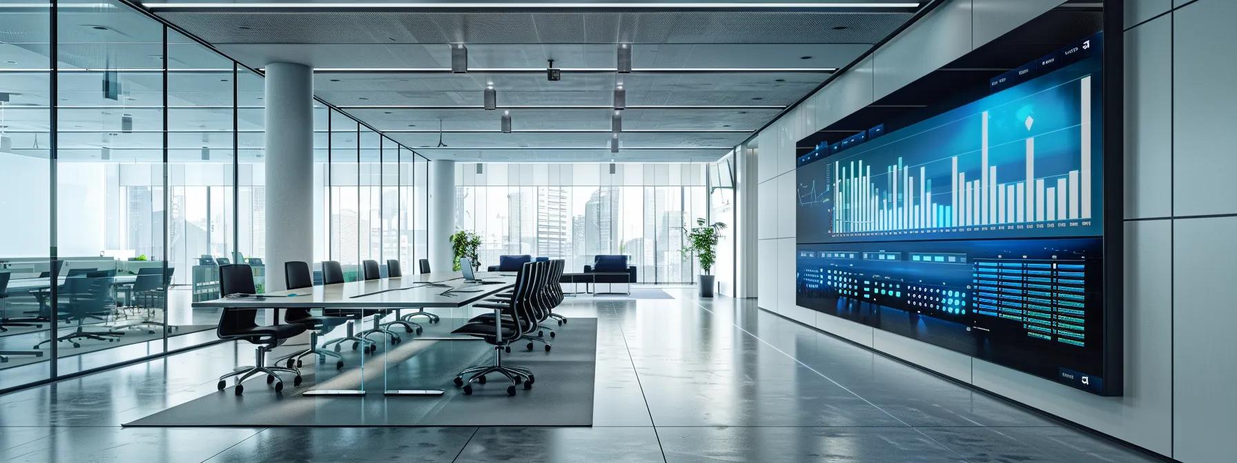 a sleek, modern office setting showcases a large digital screen displaying real-time data analytics and predictive maintenance metrics for solar ai systems, highlighting advanced technology and innovation in renewable energy.