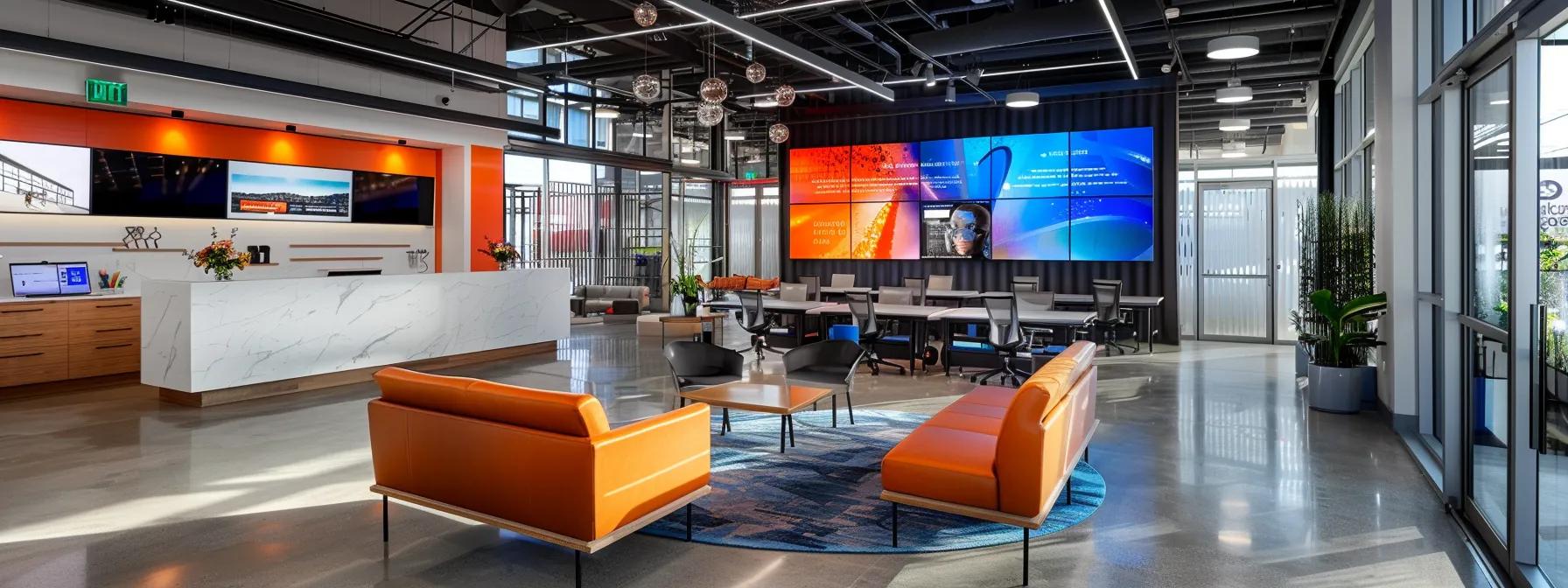 a sleek, modern office space in san jose showcases a vibrant, custom web design project on multiple screens, emphasizing brand identity through dynamic layouts and color schemes that highlight its innovative capabilities. a sleek, modern office space in san jose showcases a vibrant, custom web design project on multiple screens, emphasizing brand identity through dynamic layouts and color schemes that highlight its innovative capabilities.