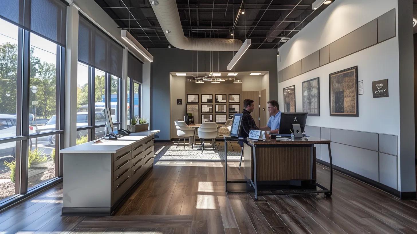 a sleek, modern office space features a professional evaluating contractor credentials on a digital tablet, surrounded by meticulously organized project portfolios and framed client testimonials, creating an atmosphere of trust and reliability in knoxville's commercial contracting scene. a sleek, modern office space features a professional evaluating contractor credentials on a digital tablet, surrounded by meticulously organized project portfolios and framed client testimonials, creating an atmosphere of trust and reliability in knoxville's commercial contracting scene.