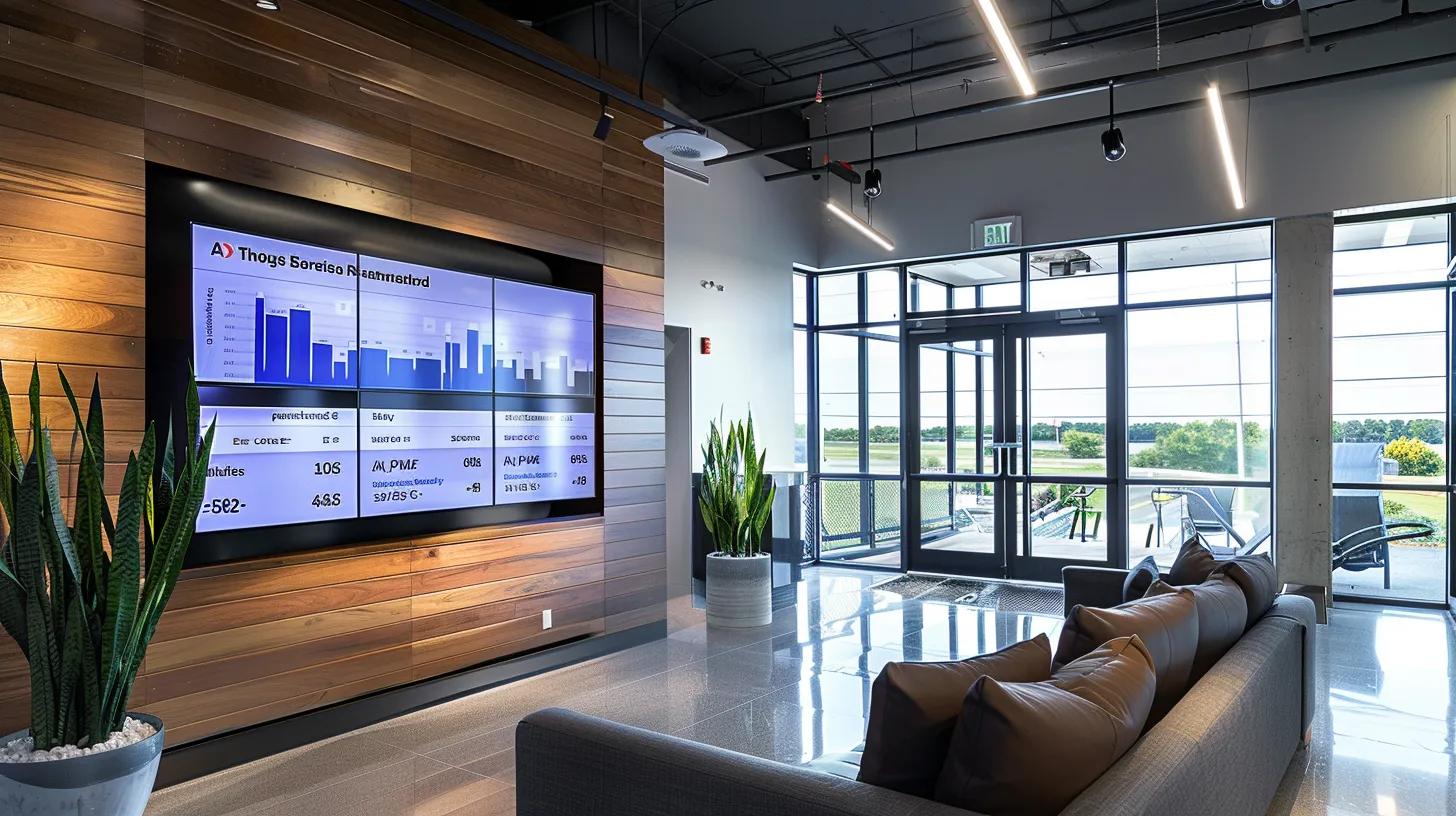 a sleek, modern office space showcases a high-resolution digital display featuring detailed charts and comparisons of custom home builders in fargo, nd, with architectural renderings of stunning homes in the background, emphasizing quality craftsmanship and transparent pricing.
