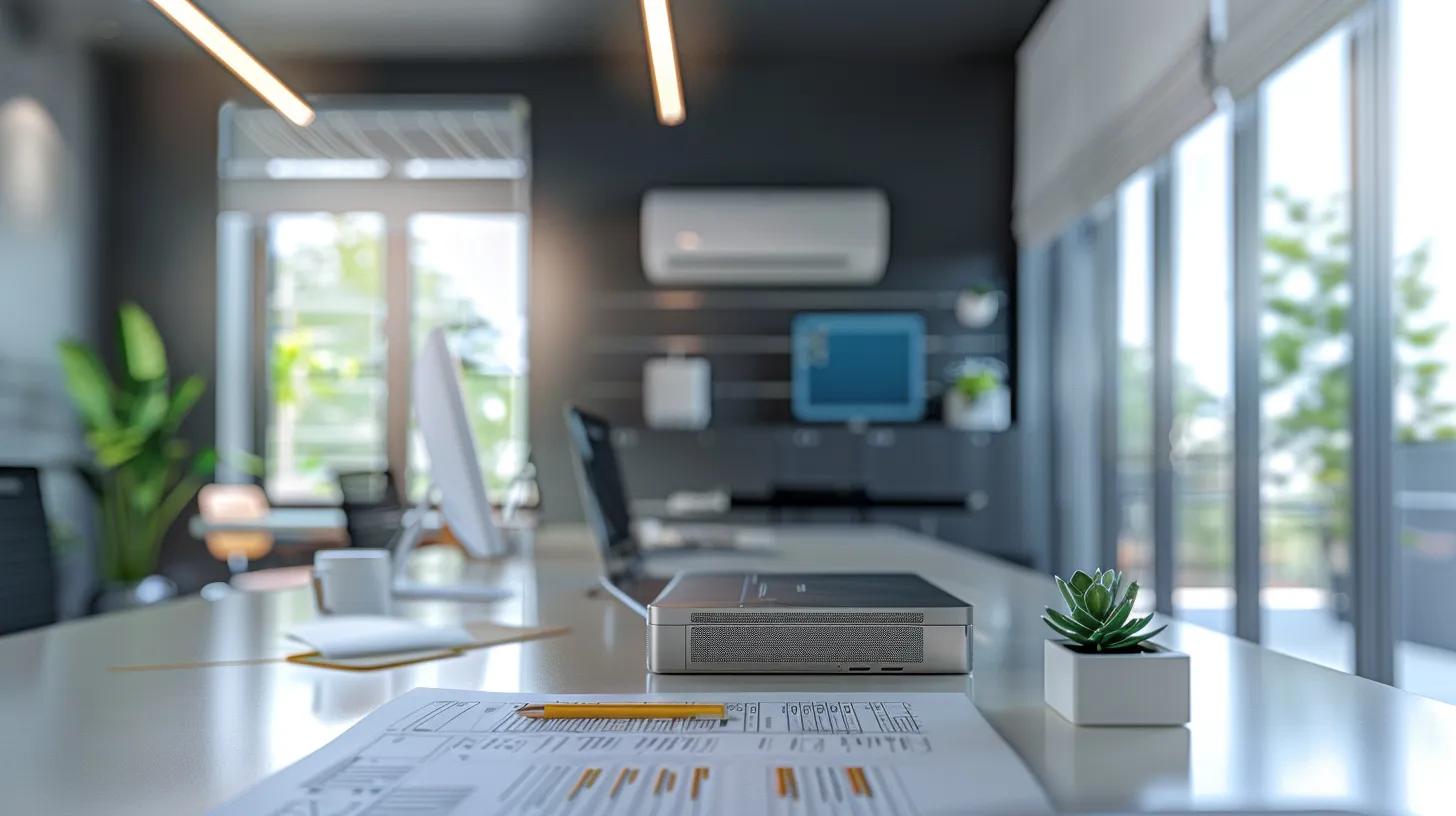 a sleek, modern office workspace showcases a detailed hvac maintenance checklist prominently displayed on a polished desk, with advanced cooling equipment subtly highlighted in the background, conveying a sense of organized professionalism and preparedness for summer. a sleek, modern office workspace showcases a detailed hvac maintenance checklist prominently displayed on a polished desk, with advanced cooling equipment subtly highlighted in the background, conveying a sense of organized professionalism and preparedness for summer.