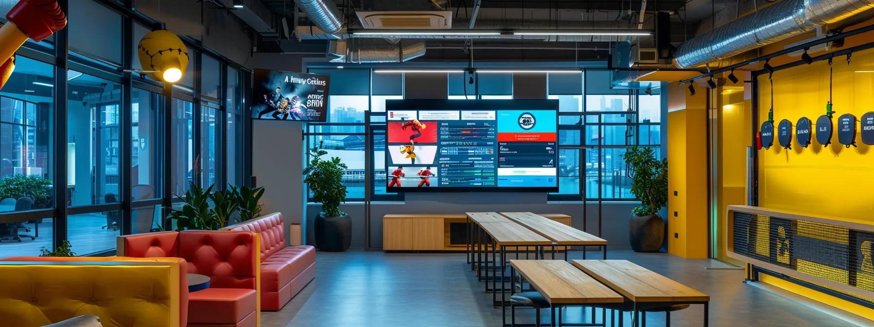 a sleek, modern office workspace features a digital dashboard displaying automation analytics, highlighting efficient workflows while martial arts-themed decor inspires a dynamic atmosphere. a sleek, modern office workspace features a digital dashboard displaying automation analytics, highlighting efficient workflows while martial arts-themed decor inspires a dynamic atmosphere.