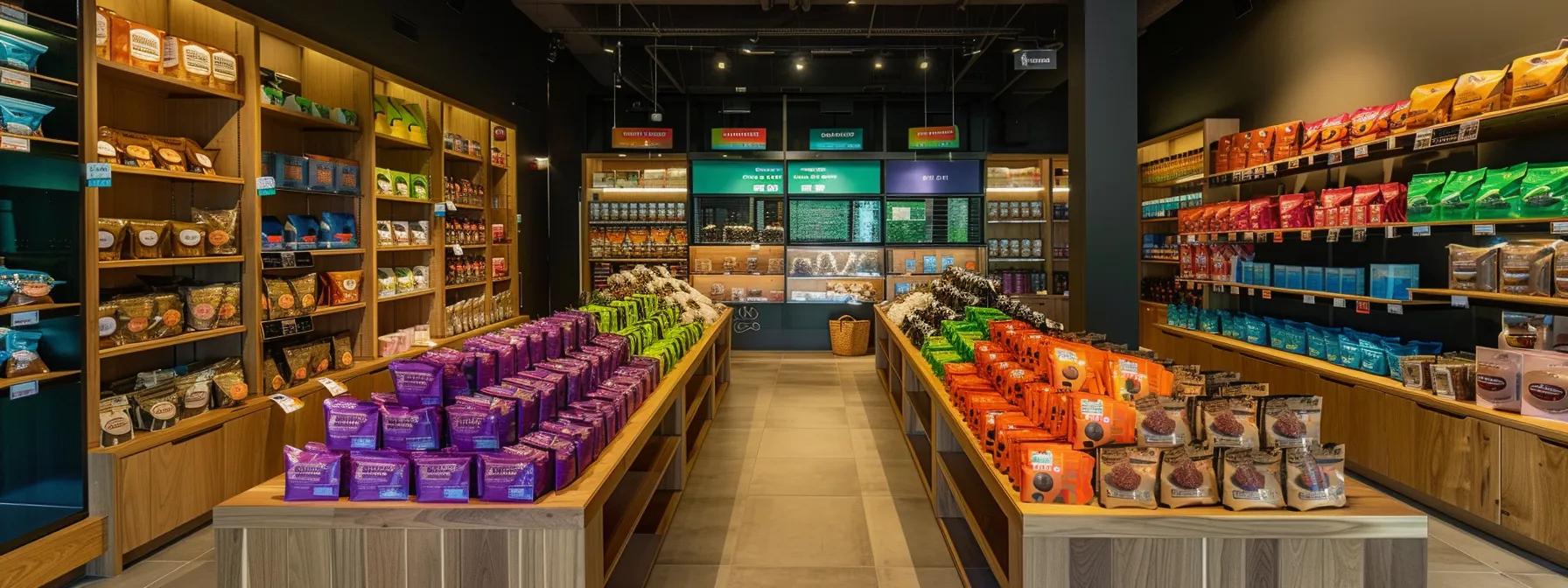 a sleek, modern pet store interior displays a colorful array of hypoallergenic dog treat packages arranged neatly on wooden shelves, inviting customers to explore safe and nutritious options for their furry companions. a sleek, modern pet store interior displays a colorful array of hypoallergenic dog treat packages arranged neatly on wooden shelves, inviting customers to explore safe and nutritious options for their furry companions.