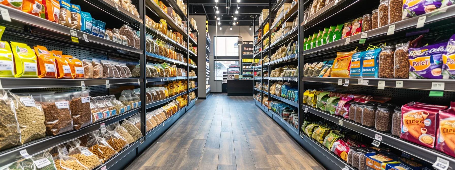 a sleek, modern pet supply store aisle showcases contrasting shelves of premium freeze-dried raw cat food next to brightly packaged kibble, with vibrant price tags prominently displayed to emphasize the differences in cost and availability. a sleek, modern pet supply store aisle showcases contrasting shelves of premium freeze-dried raw cat food next to brightly packaged kibble, with vibrant price tags prominently displayed to emphasize the differences in cost and availability.