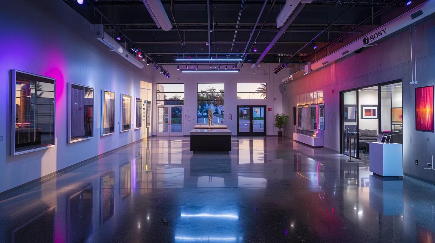 a sleek, modern showroom in west palm beach showcasing a variety of impact window styles, framed by vibrant displays of energy-efficient materials, all under bright, focused lighting that highlights the quality and durability of hurricane-resistant installations. a sleek, modern showroom in west palm beach showcasing a variety of impact window styles, framed by vibrant displays of energy-efficient materials, all under bright, focused lighting that highlights the quality and durability of hurricane-resistant installations.