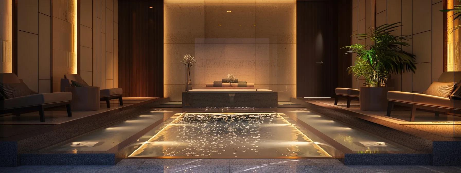 a sleek, modern spa room features a luxurious foot spa with bubbling water and integrated massage jets, illuminated by soft, ambient lighting, showcasing the relaxing and therapeutic atmosphere of foot massage therapy. a sleek, modern spa room features a luxurious foot spa with bubbling water and integrated massage jets, illuminated by soft, ambient lighting, showcasing the relaxing and therapeutic atmosphere of foot massage therapy.