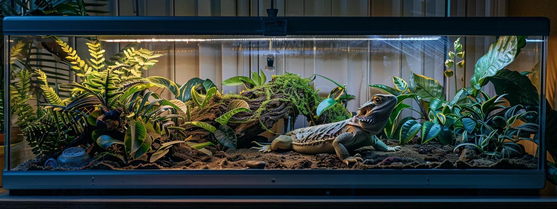 a sleek, modern terrarium displays a bearded dragon resting on a textured substrate, with a high-tech hygrometer and infrared thermometer prominently positioned, casting soft, ambient light that highlights the precision of humidity measurement tools in an aesthetically vibrant, controlled environment. a sleek, modern terrarium displays a bearded dragon resting on a textured substrate, with a high-tech hygrometer and infrared thermometer prominently positioned, casting soft, ambient light that highlights the precision of humidity measurement tools in an aesthetically vibrant, controlled environment.