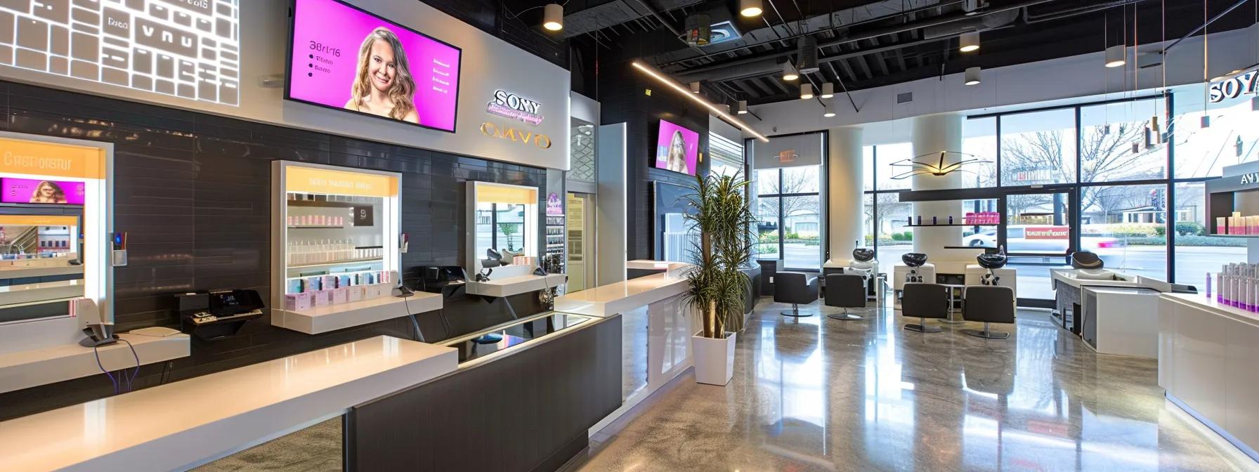 a sleek, modern urban salon interior is filled with glowing reviews displayed on digital screens, showcasing vibrant before-and-after photos alongside framed testimonials, creating an inviting atmosphere that emphasizes quality and reliability in waxing services.