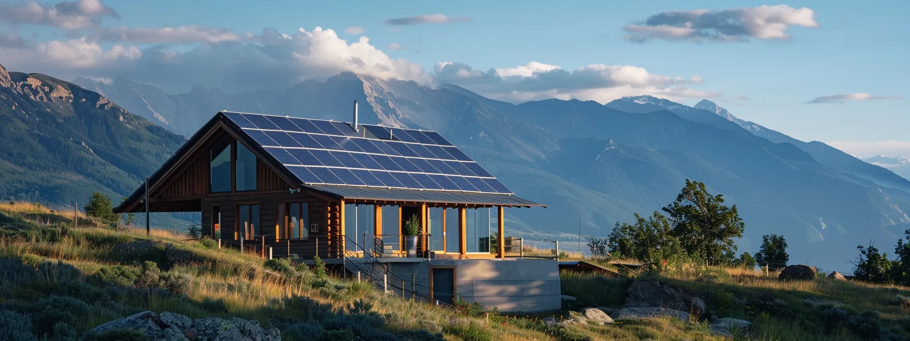 a solar panel installation on a remote mountain cabin, showcasing a combination of grid-tied and off-grid systems for optimal energy efficiency. a solar panel installation on a remote mountain cabin, showcasing a combination of grid-tied and off-grid systems for optimal energy efficiency.