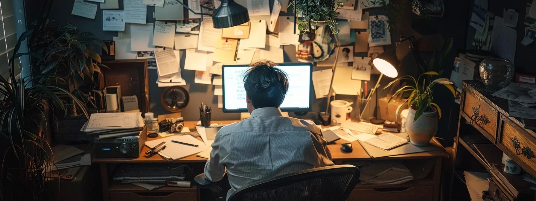 a somber office setting features a cluttered desk with financial documents and a distressed business owner staring at a computer screen, symbolizing the tough decision-making process of choosing liquidation over sale amidst overwhelming debt. a somber office setting features a cluttered desk with financial documents and a distressed business owner staring at a computer screen, symbolizing the tough decision-making process of choosing liquidation over sale amidst overwhelming debt.