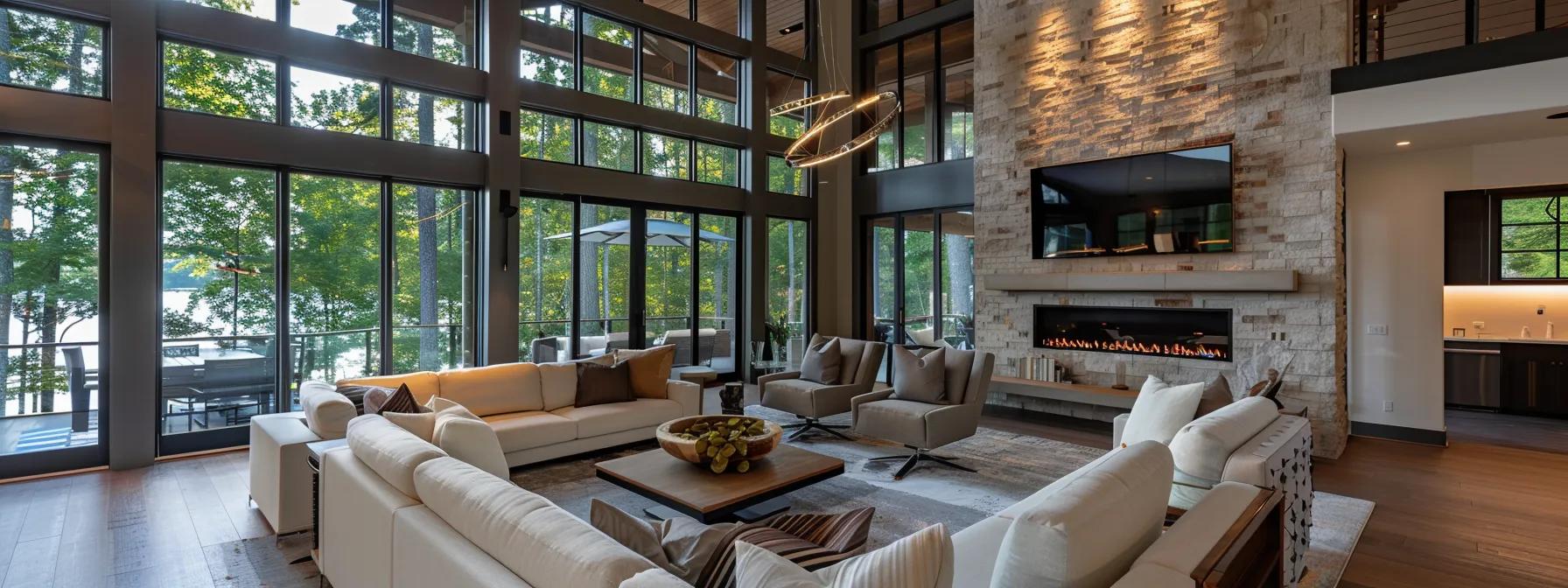 a sophisticated living room within a luxury lake lanier home showcases elegant custom furniture designed to harmonize indoor comfort with outdoor resilience, featuring sleek lines, tasteful textures, and a warm, inviting ambiance. a sophisticated living room within a luxury lake lanier home showcases elegant custom furniture designed to harmonize indoor comfort with outdoor resilience, featuring sleek lines, tasteful textures, and a warm, inviting ambiance.
