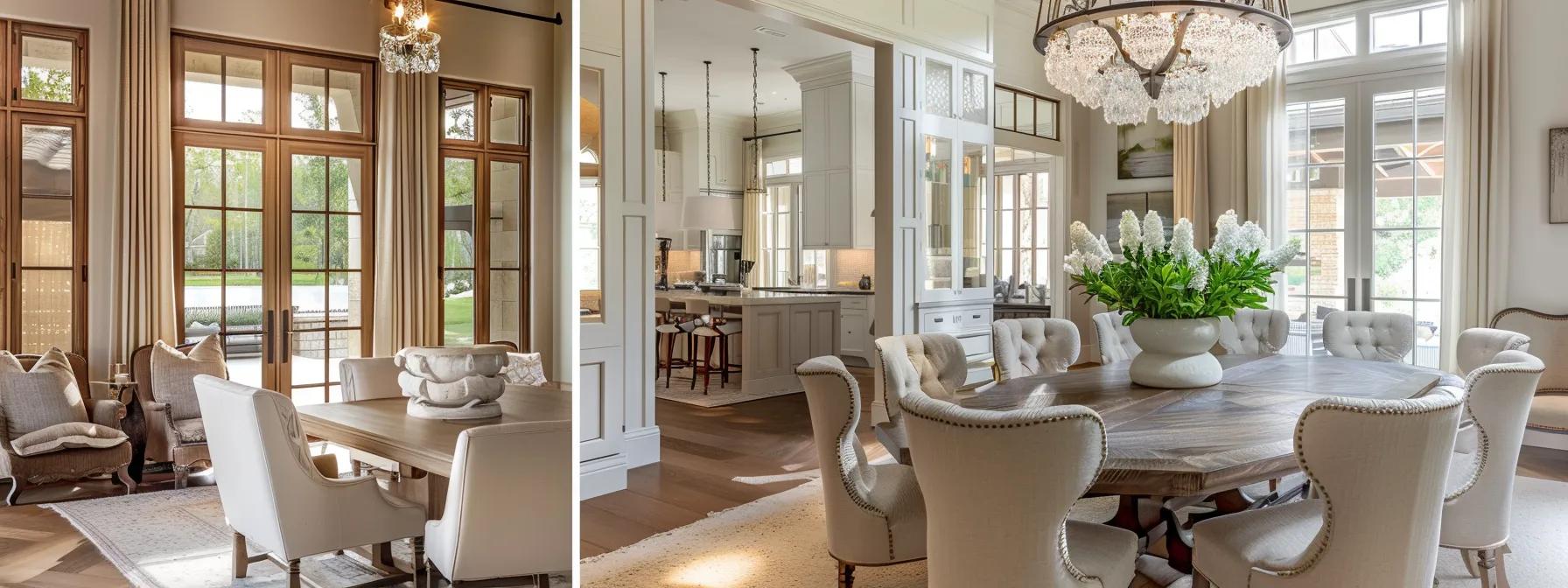 a sophisticated southern home interior featuring bespoke luxury furniture pieces by basilica, showcasing a striking dining table with intricate carvings and elegantly upholstered chairs, all bathed in soft, warm light that highlights the refined modern farmhouse style and neutral tones. a sophisticated southern home interior featuring bespoke luxury furniture pieces by basilica, showcasing a striking dining table with intricate carvings and elegantly upholstered chairs, all bathed in soft, warm light that highlights the refined modern farmhouse style and neutral tones.