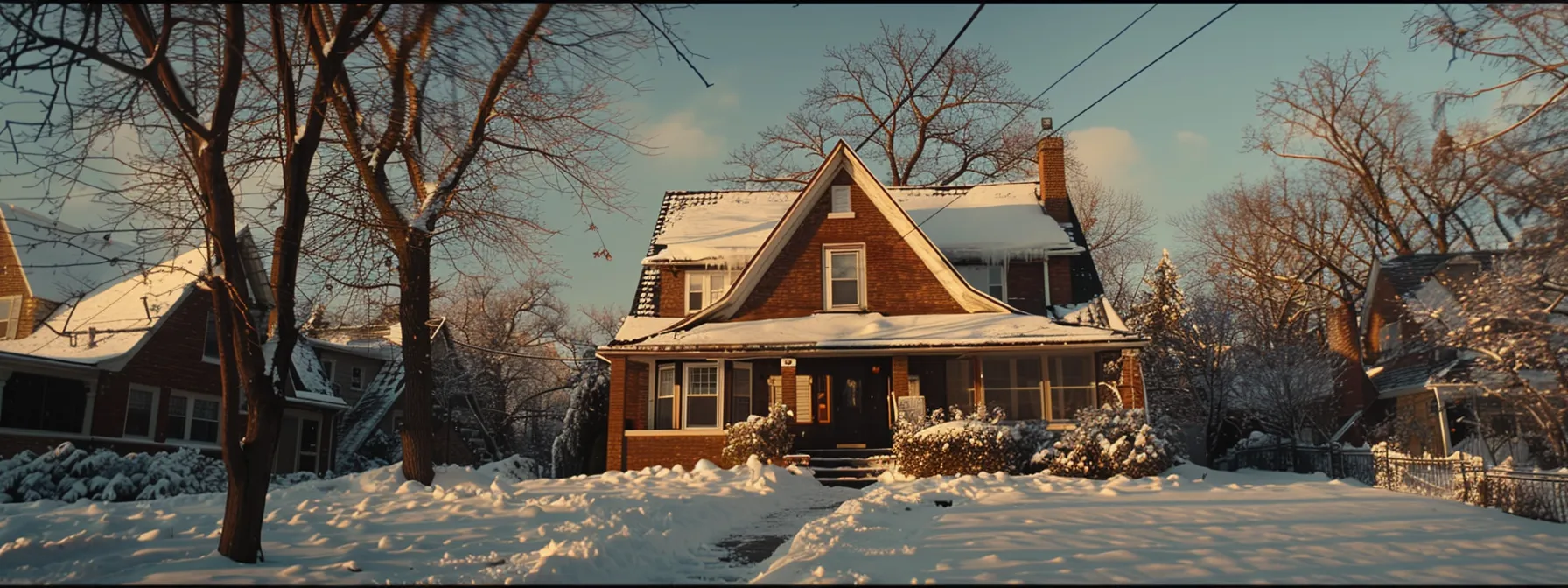 a sparkling clean house in winter with a snow-dusted roof and gleaming windows overlooking a snowy cleveland landscape. a sparkling clean house in winter with a snow-dusted roof and gleaming windows overlooking a snowy cleveland landscape.